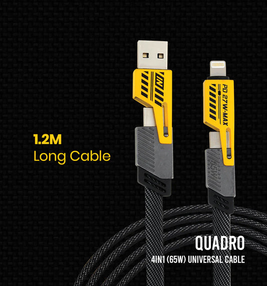 Swiss Military Quadro 4-in-1 65W Fast Charging Cable | USB-A & USB-C to Type-C & Lightning | 1.2 Meter Nylon Braided