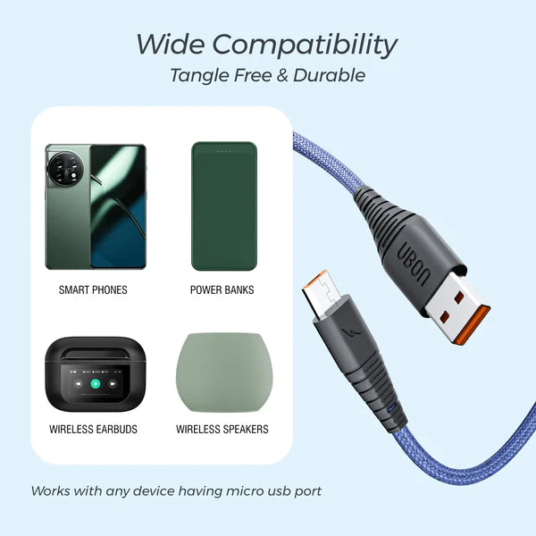 20W Fast Charging Micro USB (V8) Cable | Braided, Durable, 50,000+ Bend Tested