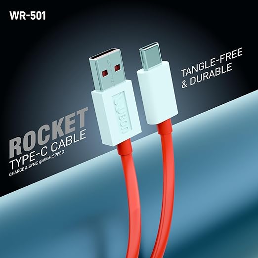 UBON WR 501 65W Type-C Fast Charging Data Cable | 1 Meter | High-Speed Sync & Durable Tangle-Free Design