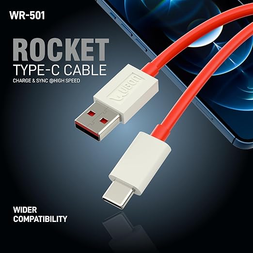 UBON WR 501 65W Type-C Fast Charging Data Cable | 1 Meter | High-Speed Sync & Durable Tangle-Free Design