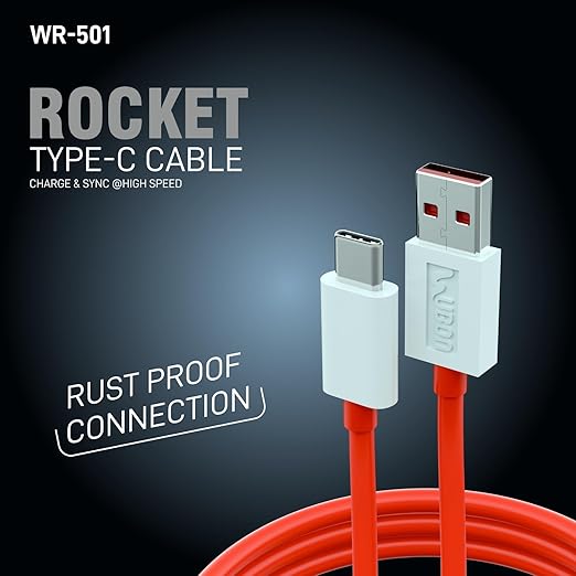 UBON WR 501 65W Type-C Fast Charging Data Cable | 1 Meter | High-Speed Sync & Durable Tangle-Free Design