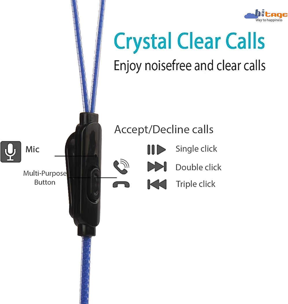 Hitage HB-131+ HD Wired in Ear Earphone with Mic (Blue)