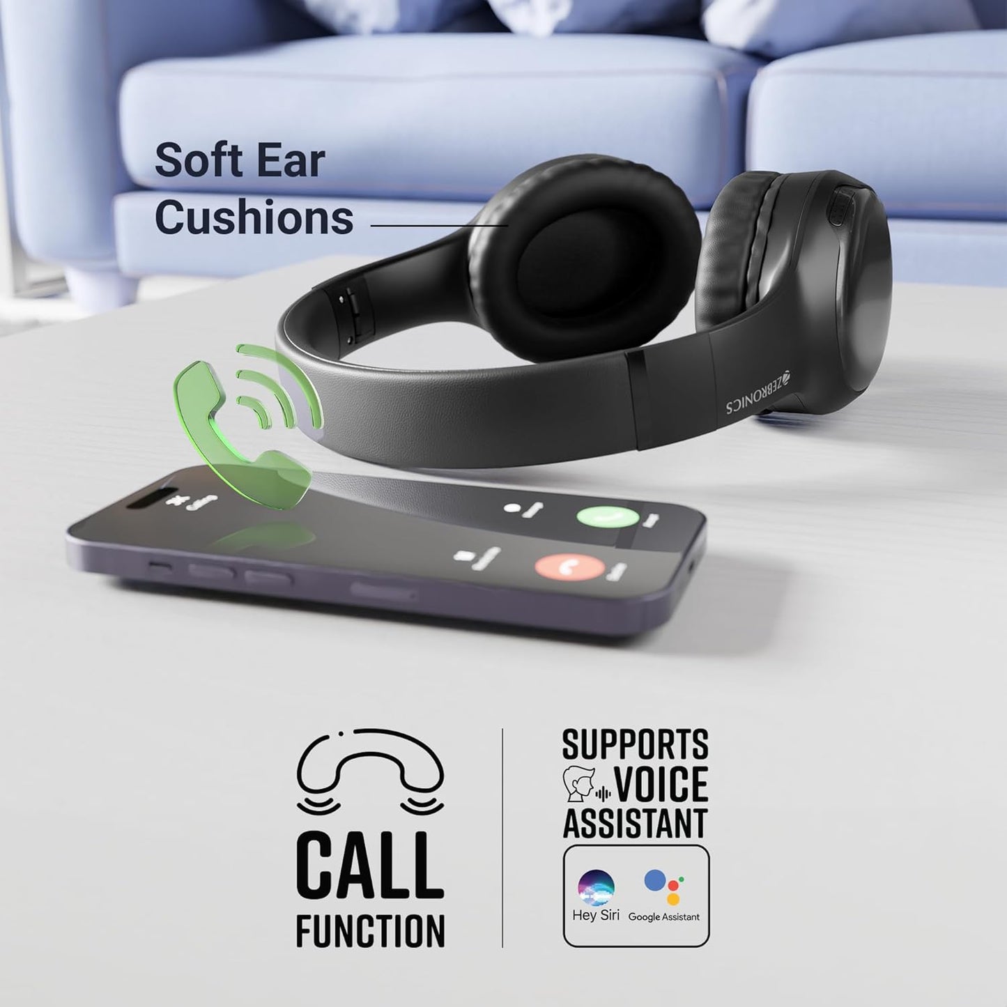 Zebronics Thunder Max Bluetooth Over-Ear Headphones | 120H Playback, 40mm Bass Drivers, Gaming Mode, Dual Pairing, Fast Charging