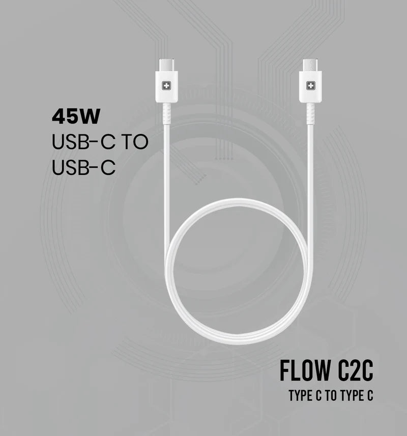 Swiss Military Flow C2C 45W Fast Charging Cable | USB Type-C to Type-C | 1 Meter Soft Silicone Cable