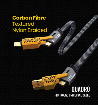 Swiss Military Quadro 4-in-1 65W Fast Charging Cable | USB-A & USB-C to Type-C & Lightning | 1.2 Meter Nylon Braided