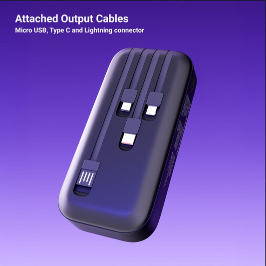 Zebronics EnergiPod 20R2 20000mAh Power Bank | 22.5W Fast Charge | Type-C PD Input/Output | Built-in Cables & Digital Display