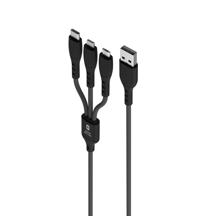 Swiss Military Audio Trio 3-in-1 Fast Charging Cable | USB to Micro USB, Type-C & Lightning | 3A Output | 1 Meter