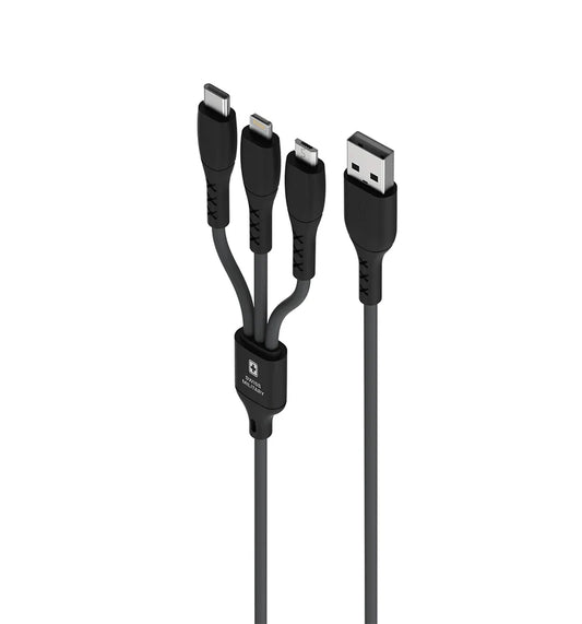 Swiss Military Audio Trio 3-in-1 Fast Charging Cable | USB to Micro USB, Type-C & Lightning | 3A Output | 1 Meter
