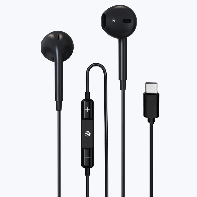 Zebronics Zeb Buds C30 Type-C Wired Earphones with Mic | 14.2mm Drivers | In-Line Controls | Deep Bass | For All Type-C Devices (Black)
