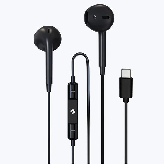 Zebronics Zeb Buds C30 Type-C Wired Earphones with Mic | 14.2mm Drivers | In-Line Controls | Deep Bass | For All Type-C Devices (Black)