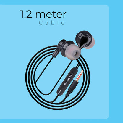 Zebronics Zeb-Opera Wired Earphones with Deep Bass, In-Line Mic, 10mm Drivers & 1.2m Tangle-Free Cable (3.5mm Jack)