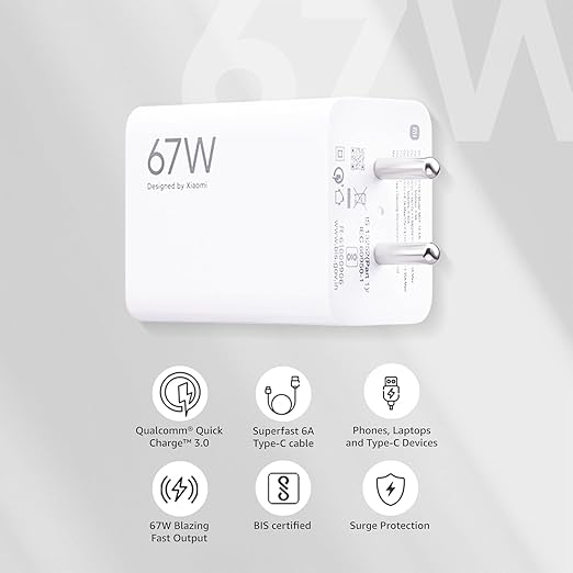 Mi 67W Sonic Charge Combo Mi/Xiaomi/Redmi Charger|Superfast 6A Type C Tablets (Adapter + USB to Type C Cable)