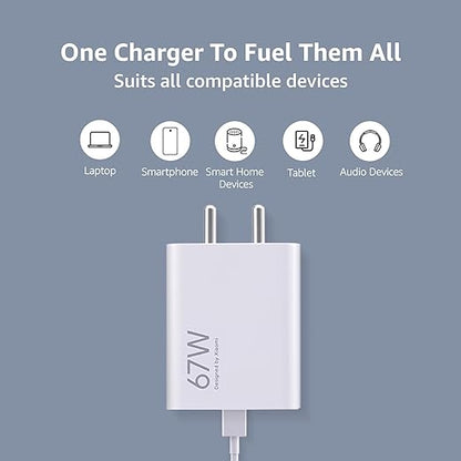 Mi 67W Sonic Charge Combo Mi/Xiaomi/Redmi Charger|Superfast 6A Type C Tablets (Adapter + USB to Type C Cable)