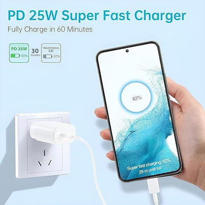 Samsung 25W PD 3.0 Type C Superfast Charger Adapter for Galaxy S25|S24|Ultra|FE|Edge|Plus|M36|M06|F06|M17 M16|F16|A17|M05,M35|F06,A06|A16|A55|A56|M36|M07|A35|Tab S10 Ultra|25 w USB-C Gan Charger